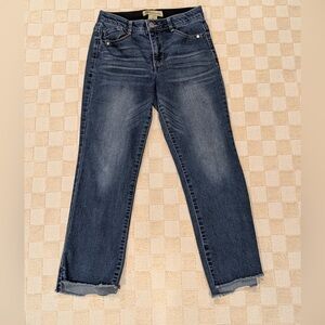 Democracy Dark Blue Straight Leg Cropped Raw Hem Jeans